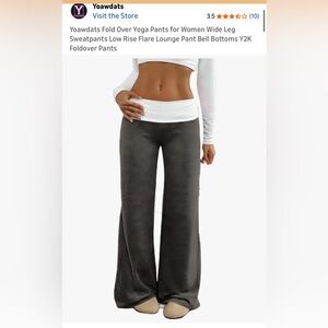 Yoawdats Fold Over Wide Leg Yoga Pants – Gray Y2K Lounge Flare –Size M